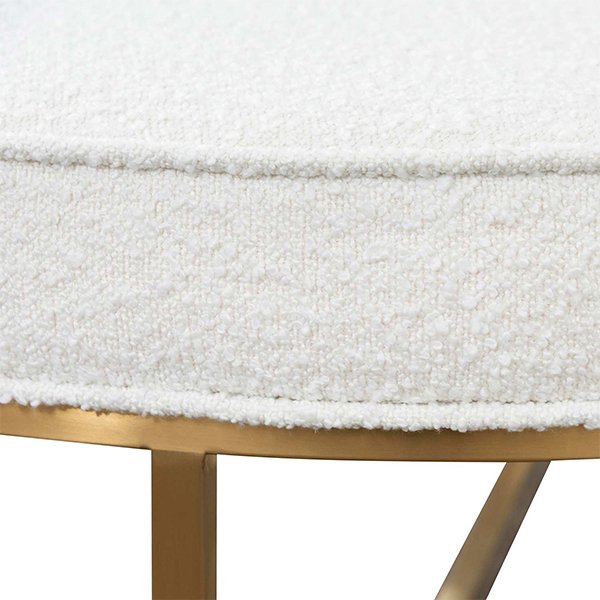 Bianka 100cm Ivory White Boucle Ottoman - Brushed Gold Base