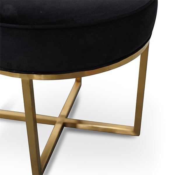 Bianka Black Velvet Ottoman - Brushed Gold Base