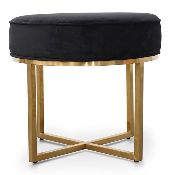 Bianka Black Velvet Ottoman - Brushed Gold Base