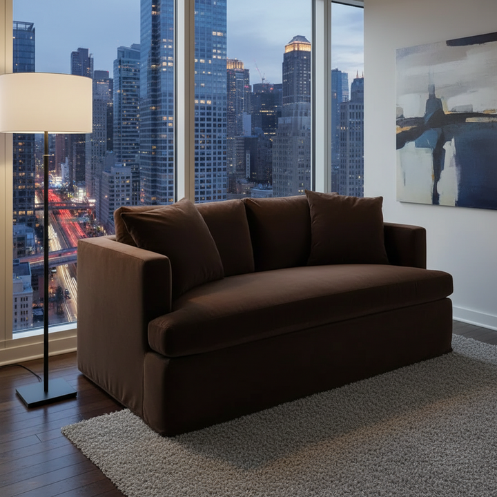 Birkshire 2 Seater Slip Cover Sofa - Dark Chocolate Velvet