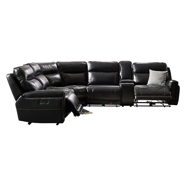 Black Pericles 6 Seater Leather Sofa