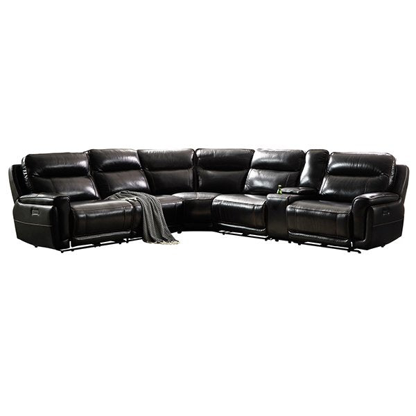 Black Pericles 6 Seater Leather Sofa