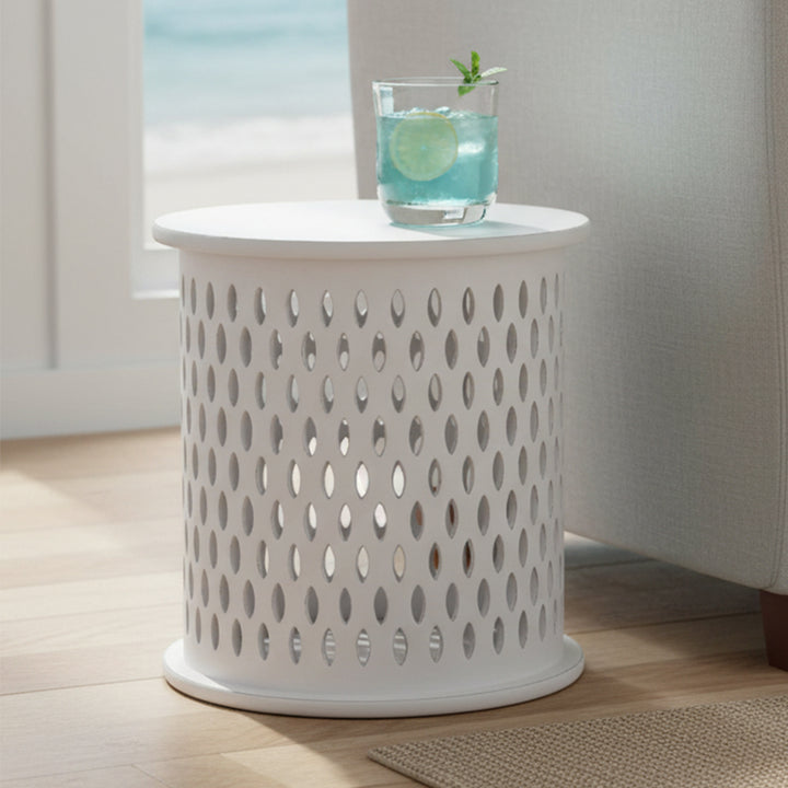 Bongo Round Side Table - Distressed White