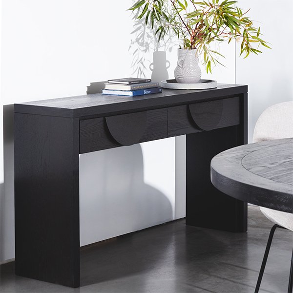 Bonnie 140cm Wooden Console Table with Drawers - Textured Espresso Black