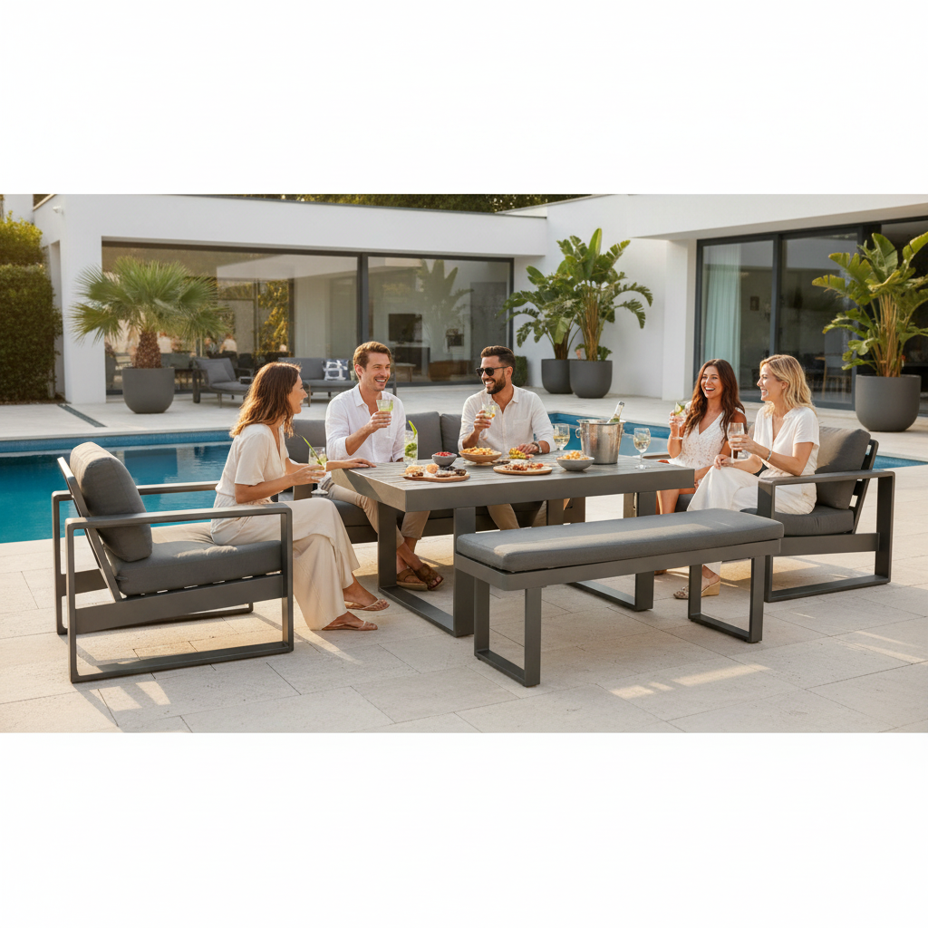 Bonnie 5 Piece Mid Height Outdoor Sofa Dining Set - Charcoal