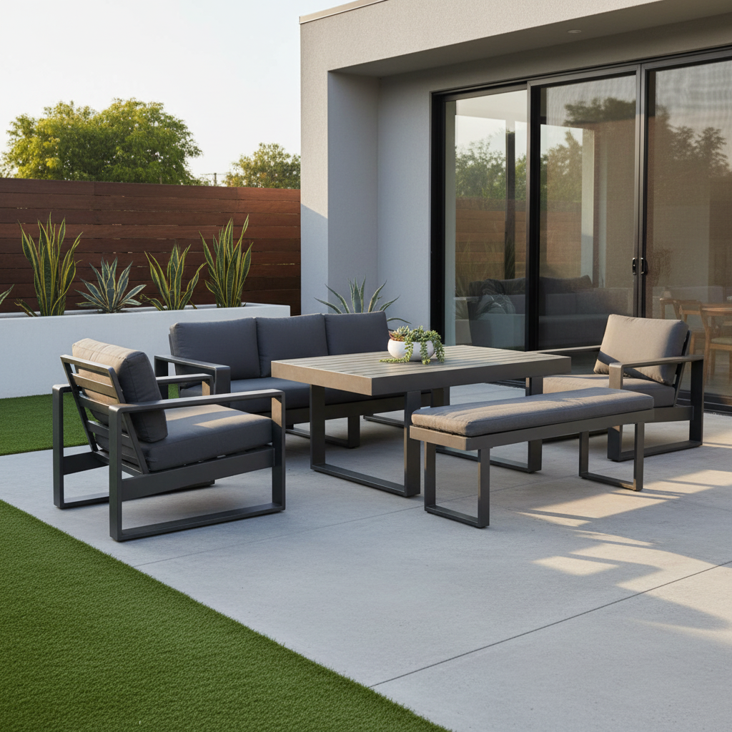 Bonnie 5 Piece Mid Height Outdoor Sofa Dining Set - Charcoal