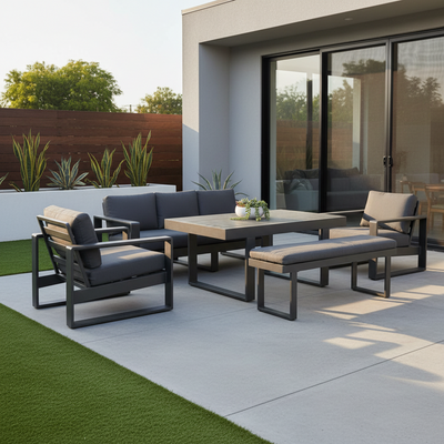 Bonnie 5 Piece Mid Height Outdoor Sofa Dining Set - Charcoal
