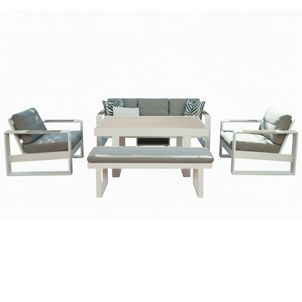 Bonnie 5 Piece Mid Height Outdoor Sofa Dining Set - White