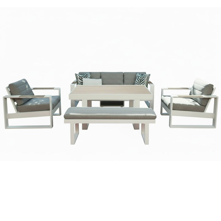 Bonnie 5 Piece Mid Height Outdoor Sofa Dining Set - White