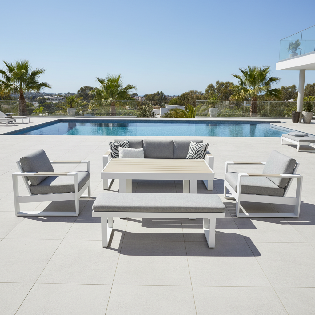Bonnie 5 Piece Mid Height Outdoor Sofa Dining Set - White