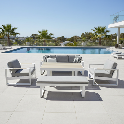 Bonnie 5 Piece Mid Height Outdoor Sofa Dining Set - White