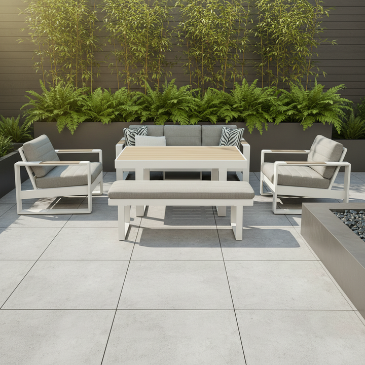 Bonnie 5 Piece Mid Height Outdoor Sofa Dining Set - White