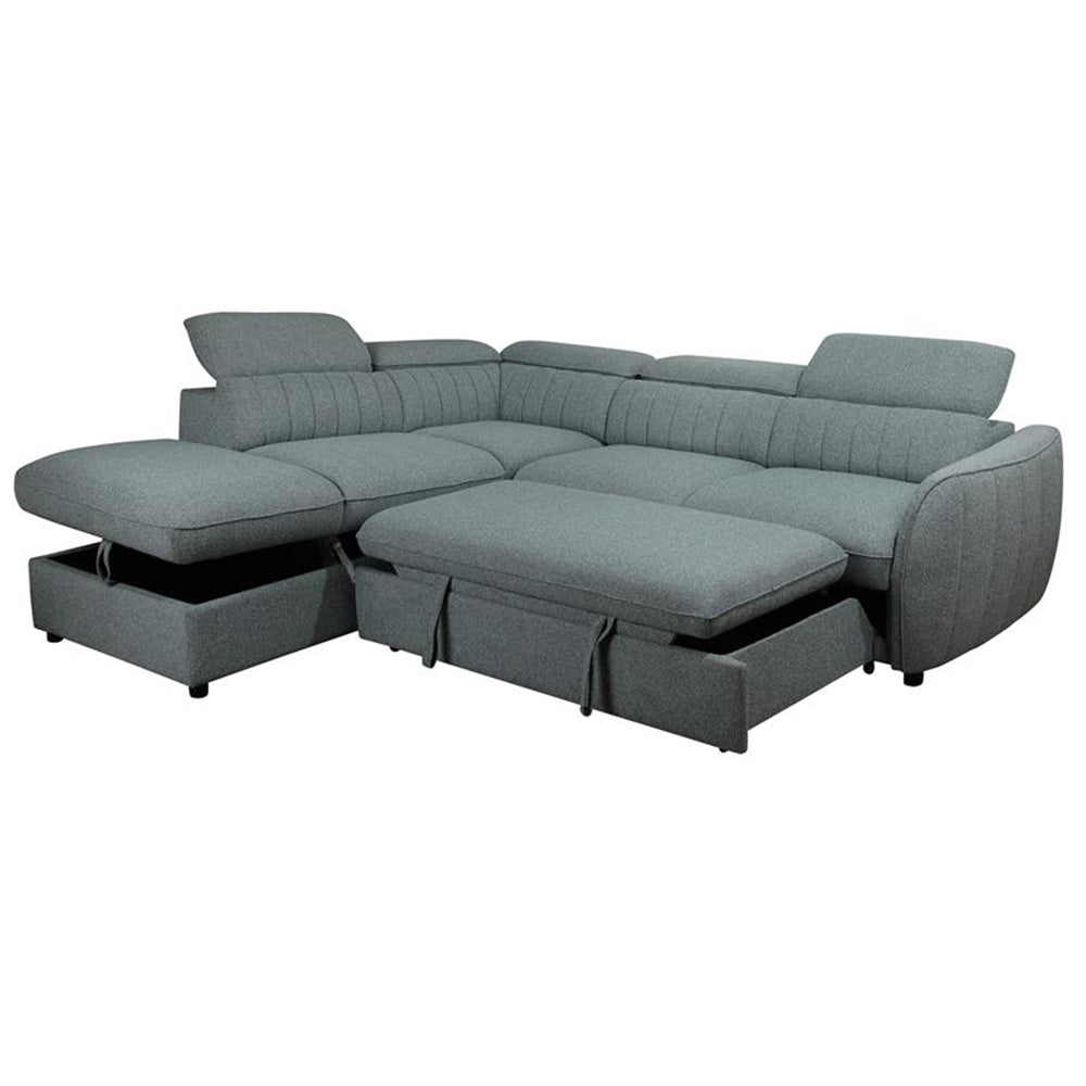 Bozeman Fabric Sofa Bed + LHF Storage Chaise - Sage
