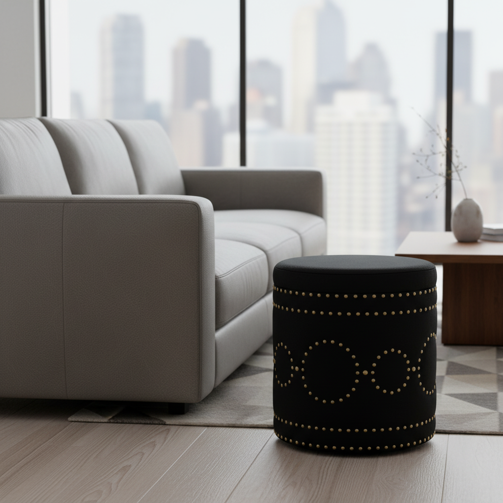Bradshaw Round Storage Stool - Black Linen