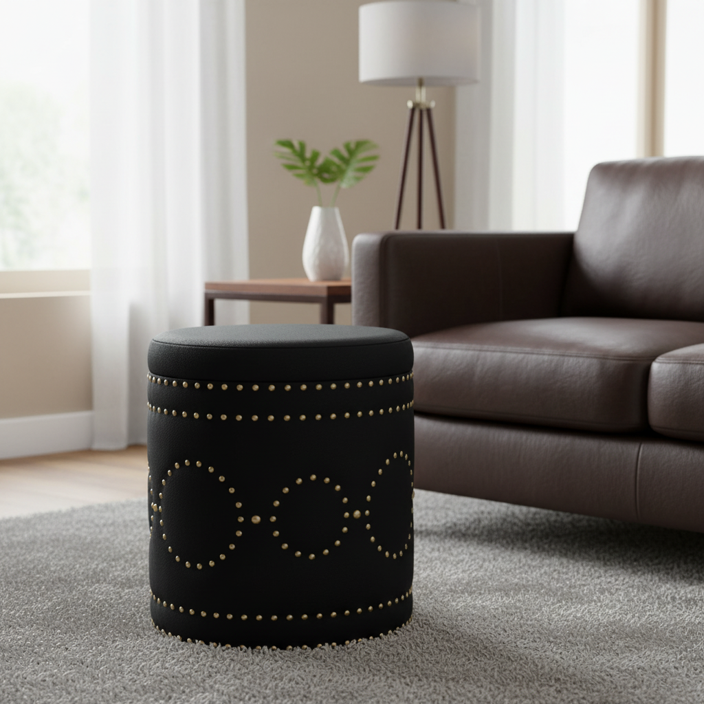 Bradshaw Round Storage Stool - Black Linen