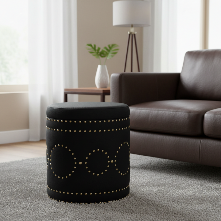 Bradshaw Round Storage Stool - Black Linen