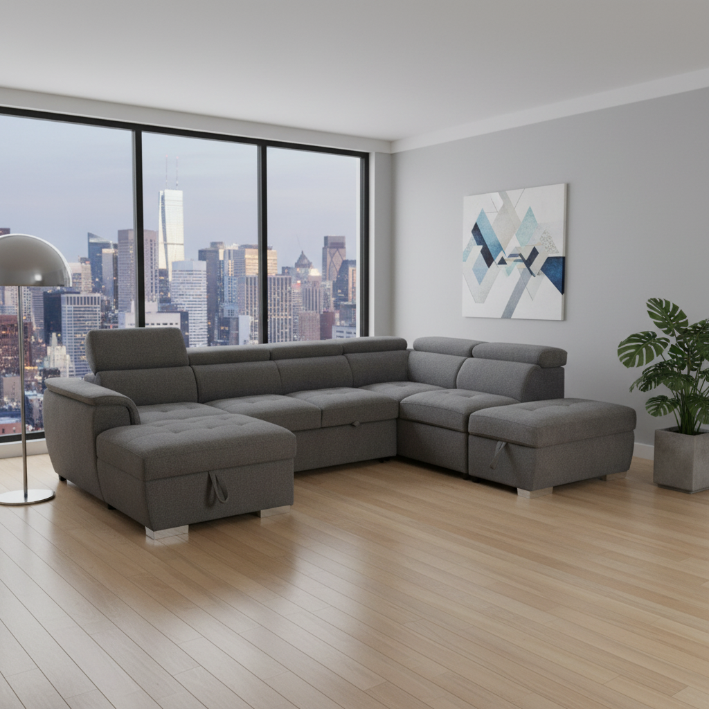 Bringelly Fabric Sofa Bed with Storage - Dark Grey