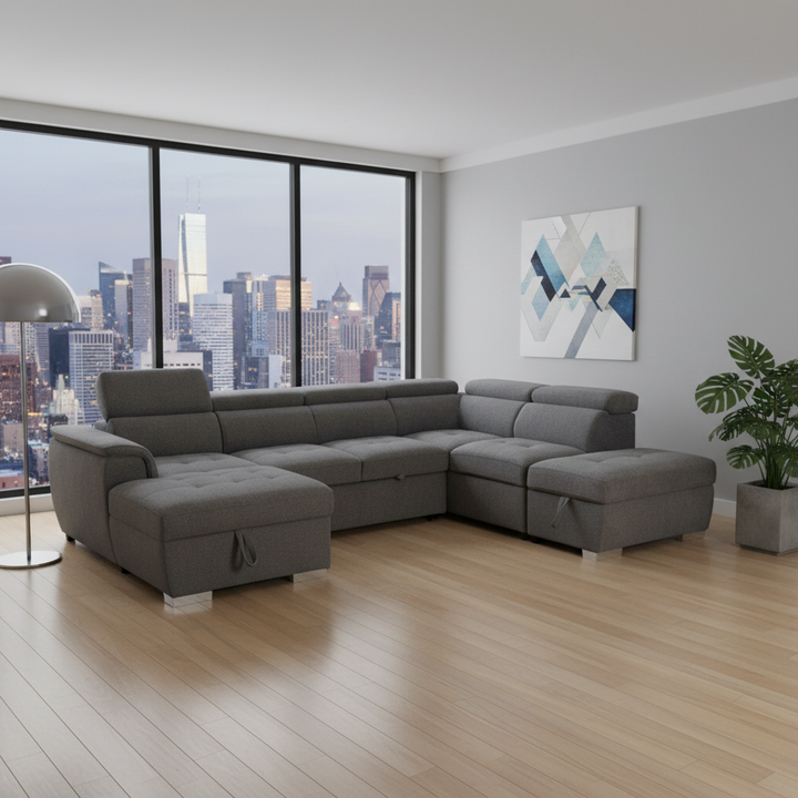 Bringelly Fabric Sofa Bed with Storage - Dark Grey