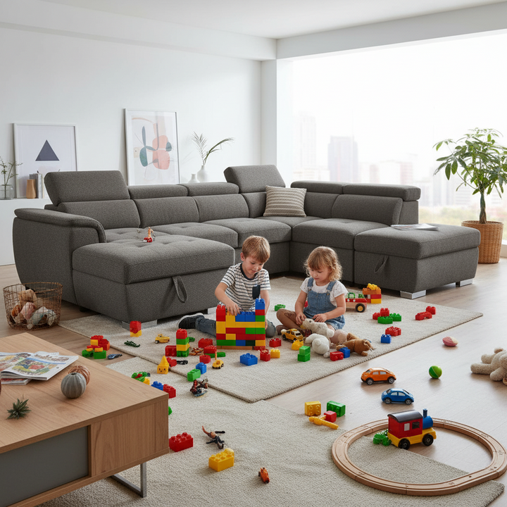 Bringelly Fabric Sofa Bed with Storage - Dark Grey