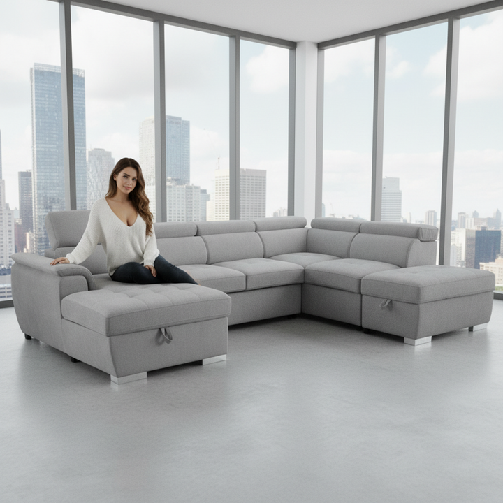 Bringelly Fabric Sofa Bed with Storage - Light Grey