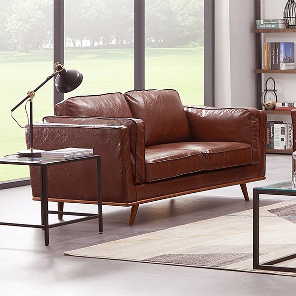 Brooklyn Faux Leather 2 Seater Sofa - Brown