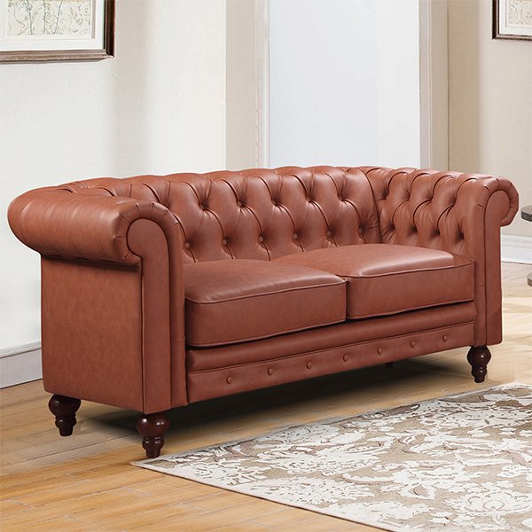Sansa Tan Chesterfield 2 Seater Faux Leather Sofa