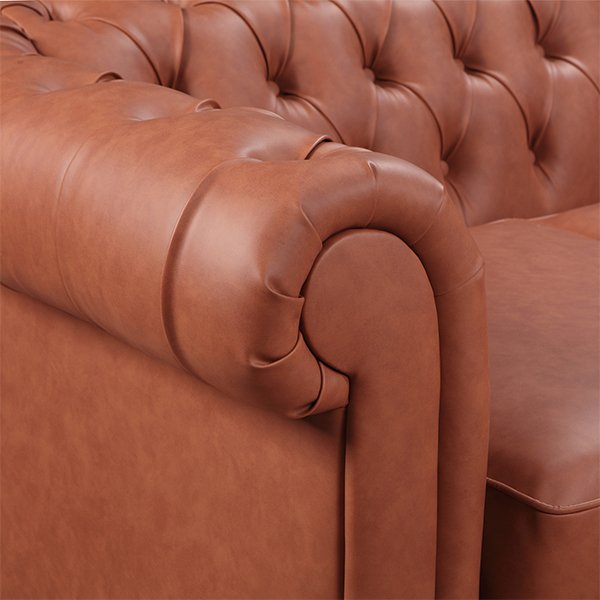 Sansa Tan Chesterfield 3 Seater Faux Leather Sofa
