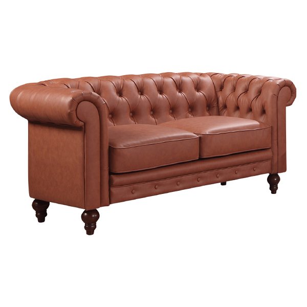 Sansa Tan Chesterfield 2 Seater Faux Leather Sofa