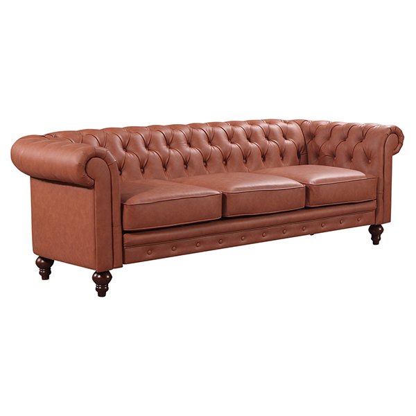 Sansa Tan Chesterfield 3 Seater Faux Leather Sofa