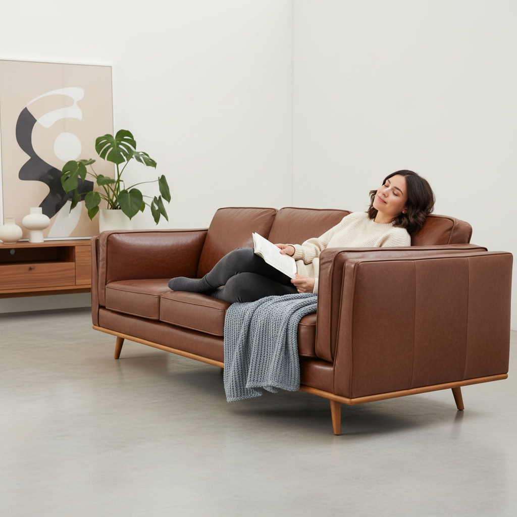 Modern Brooklyn 3 Seater Sofa - Brown Eco Leather