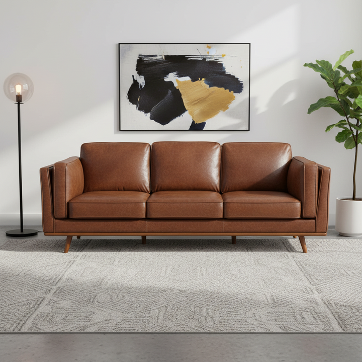 Modern Brooklyn 3 Seater Sofa - Brown Eco Leather