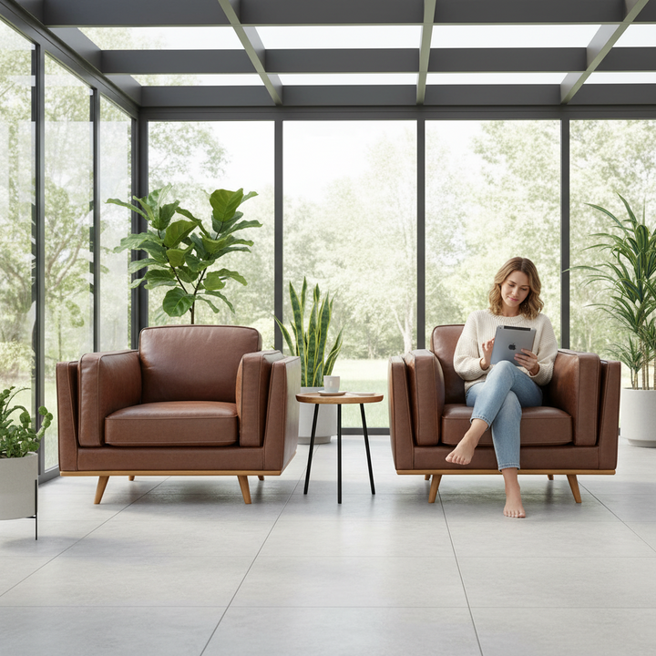 Modern Brooklyn Armchair - Brown Eco Leather