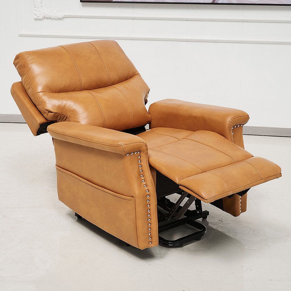 Buy George Faux Tan Leather Electric Recliner Chair Online in