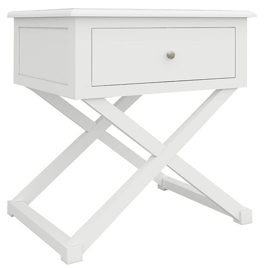 Hampton White Timber Cross Leg Side Table Bedside