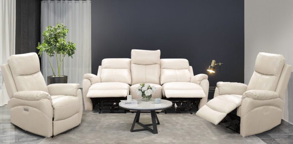 Oakdale Electric Leather Recliner Sofa Set - Silver