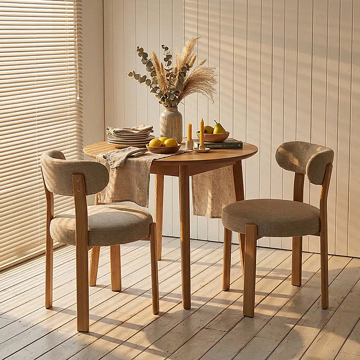 Caroa Set of 2 Dining Chair - Beige & Natural