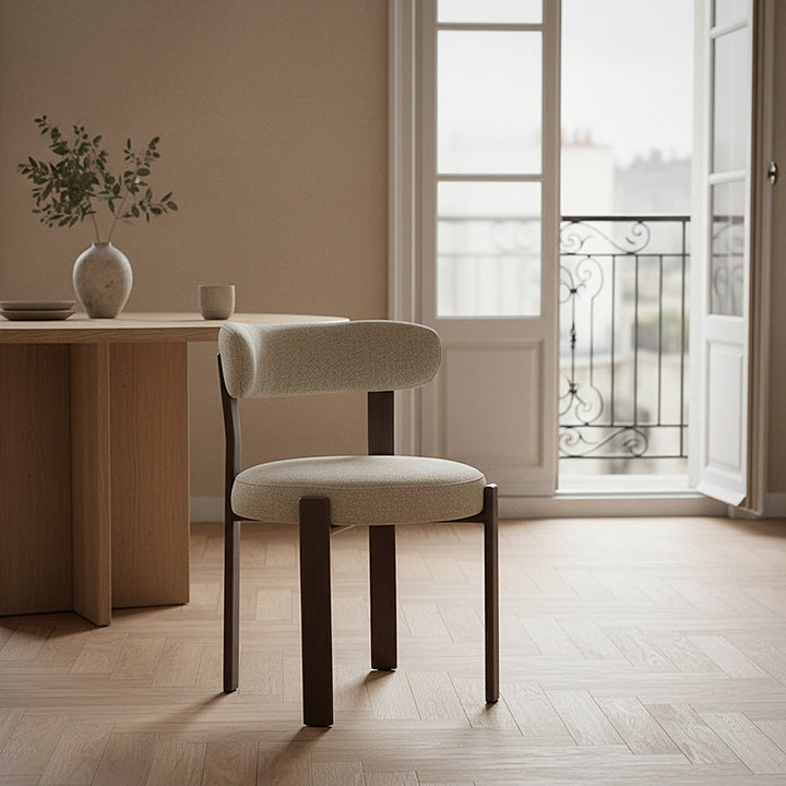 Caroa Set of 2 Dining Chair - Beige & Walnut