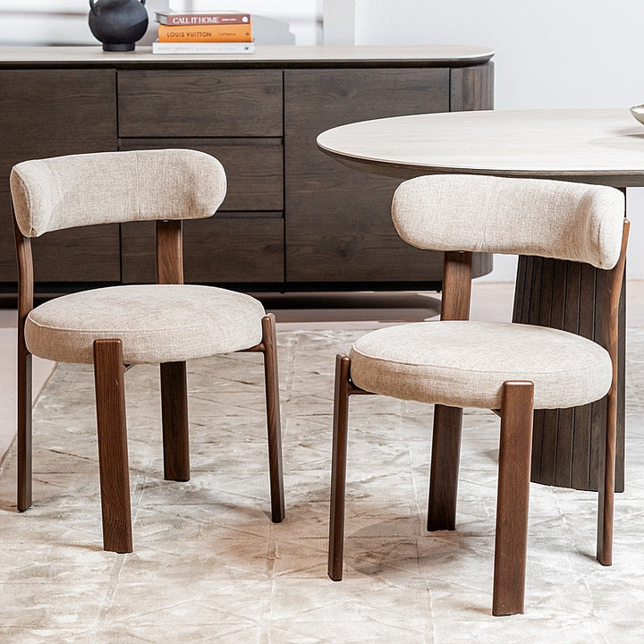 Caroa Set of 2 Dining Chair - Beige & Walnut