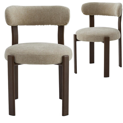 Caroa Set of 2 Dining Chair - Beige & Walnut