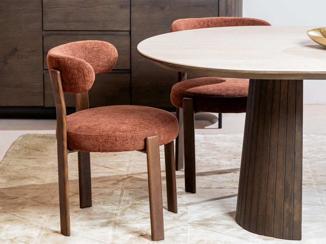 Caroa Set of 2 Dining Chair - Rust & Walnut