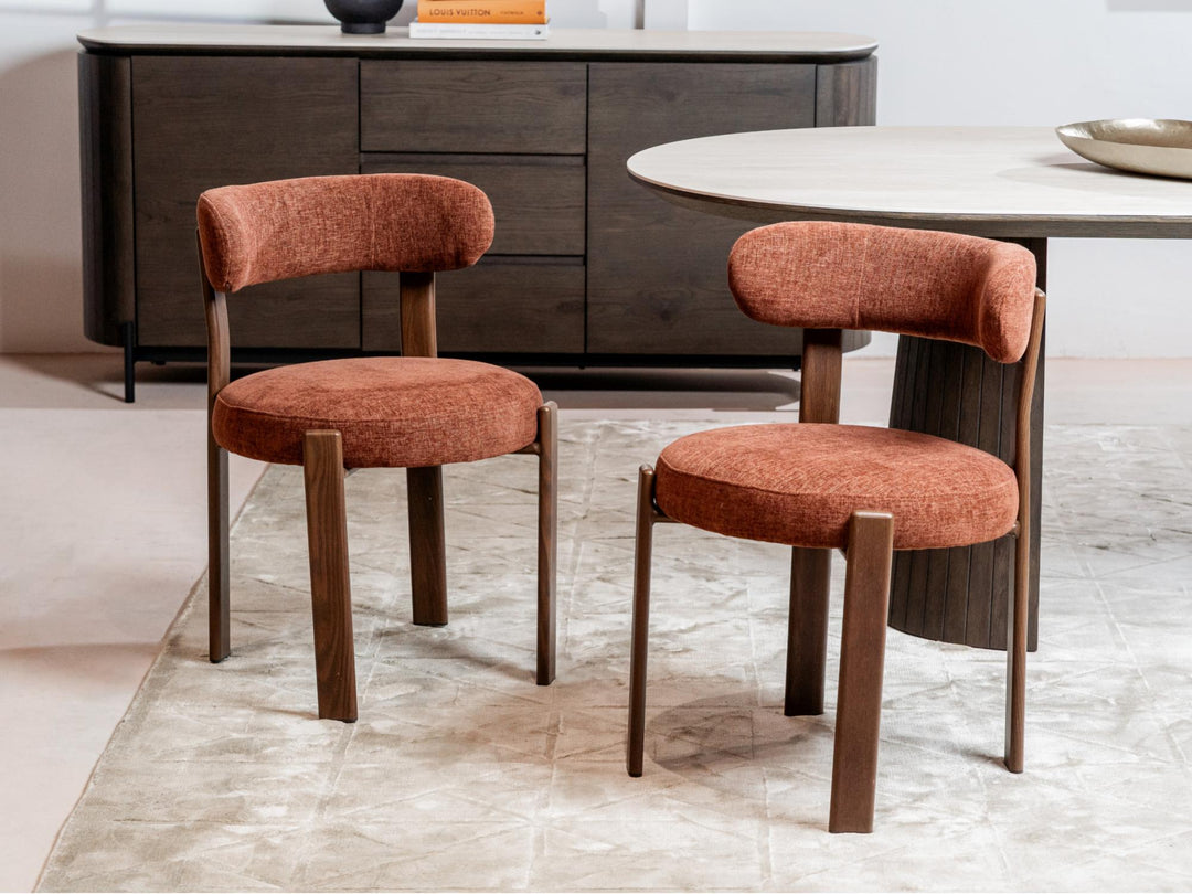 Caroa Set of 2 Dining Chair - Rust & Walnut
