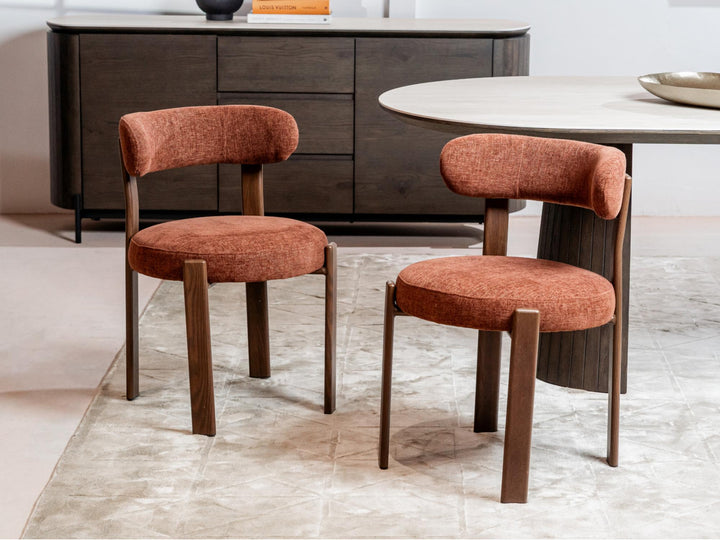 Caroa Set of 2 Dining Chair - Rust & Walnut