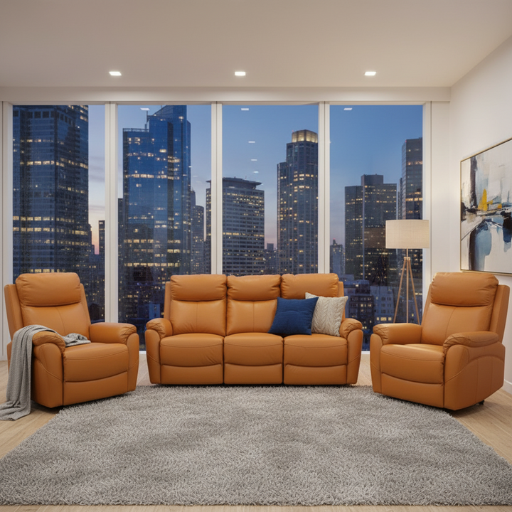 Carson Powered Leather Recliner Sofa Set - Orange