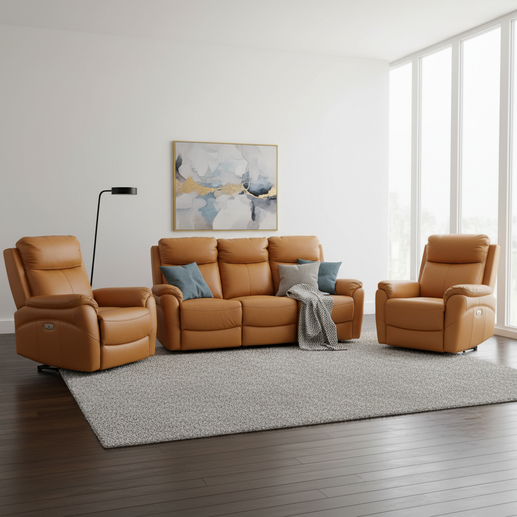 Carson Powered Leather Recliner Sofa Set - Orange