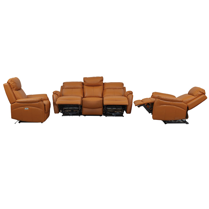 Carson Powered Leather Recliner Sofa Set - Tangerine