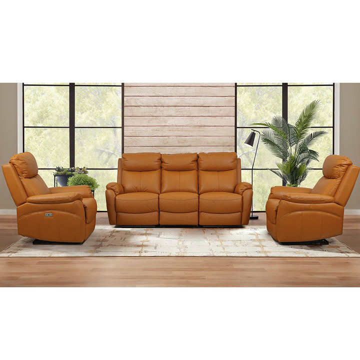 Carson Powered Leather Recliner Sofa Set - Tangerine