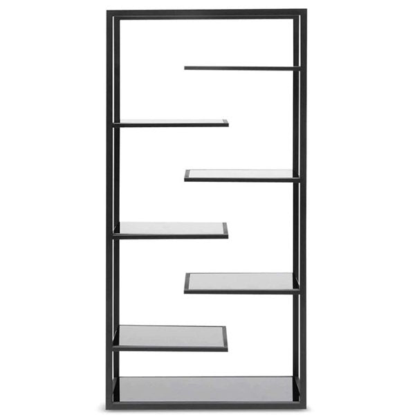 Cathleen 1.8m(H) Black Glass Shelving Unit - Black Frame