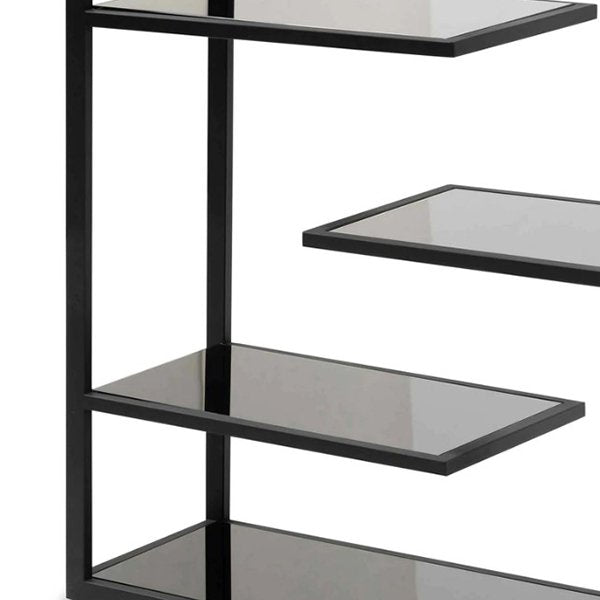 Cathleen 1.8m(H) Black Glass Shelving Unit - Black Frame