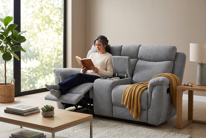 Cessnock Fabric 2 Seater Recliner with Console