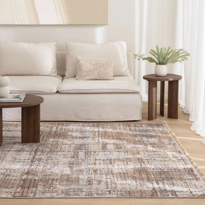 Cherie Distressed Look Watercolour Beige Grey Rug
